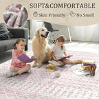 8x10 Machine Washable Area Rug for Living Room, Pink Vintage Moroccan Rug Large Non-Slip Low Pile Soft Faux Wool Carpet, Kids and Pets Friendly for Bedroom Dining Room Farmhouse Home Decor Rug