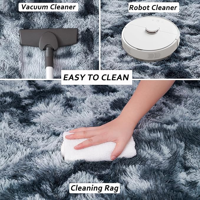 Beglad Fluffy Large Area Rugs 6x9 Feet, Modern Minimalist Style Shag Fuzzy Rugs, Non-Slip Indoor Carpet Soft Rugs for Kids Room, Bedroom & Living Room, Tie-Dyed Dark Blue