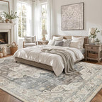 LUMI 4x6 Washable Area Rug for Living Room, Ultra Soft Vintage Rugs with TPE Non Slip Backing, Stain Resistant, Low Profile Carpet High Traffic for Bedroom, Dining Room