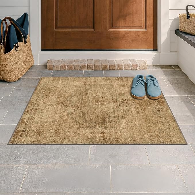Washable 2x3 Small Entryway Rugs Indoor, Gold and Brown Area Rug for Kitchen, Bathroom, Farmhouse Medallion Indoor Décor, Non Slip Low Pile Stain Resistant Carpet