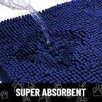 Smiry Dog Door Mat for Muddy Paws, Absorbent Dirt Trapper Non Slip Quick Dry Washable Chenille Mat for Mud Dogs, Entry Rug for Indoor and Outdoor (47x24 Inches, Navy Blue and White)
