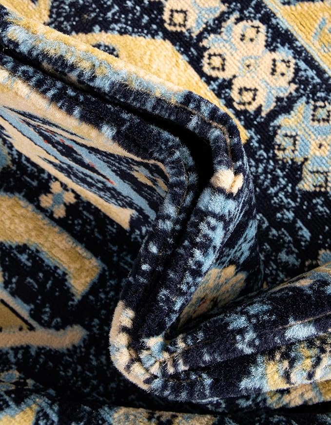 Unique Loom Taftan Collection Border Geometric Tribal Inspired Design Area Rug (2' 7 x 10' 0 Runner, Navy Blue/ Gold)