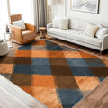 Checkered Geometric Rug, Washable 6x8 Rug for Living Room, Modern Abstract Patterned Indoor Carpet, Checkered Geometric Decor for Home, Bedroom, Soft Non Slip Thin Design FER50