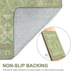 Bavni Washable Rug 5x7 Area Rug for Living Room Bedroom Dining, Washable Vintage Print Carpet, Ultra-Thin Chenille Low Pile Lightweight Rug with Non Slip Backing, Light Green