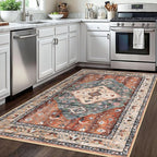 KOZYFLY Boho Area Rug 4x6 Ft Rugs for Entryway Washable Entry Rug Non Slip Rug for Living Room Rust/Orange/Blue Printed Faux Wool Vintage Bedroom Throw Rugs for Entrance Kitchen Living Room
