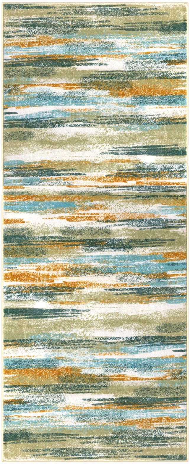 Modern Abstract Runner Rug 2x5, Green Mustard Multi Washable Entryway Kitchen Runner Non-Slip Soft Hallway Rug Runner Thin Print Faux Wool Carpet for Bedroom Laundry Room Indoor
