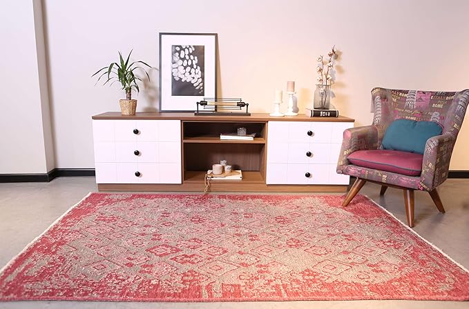 Alfa Rich 5x8 Pink Gray Reversible Washable Area Rugs for Living Room Bedroom Kitchen Decor Rug