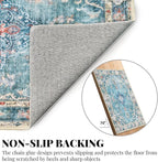 MUJOO Teal Rug 6'x9' Area Rugs for Living Room Washable Rugs Large Boho Carpet for Bedroom Dining Room Neutral Vintage Farmhouse Abstract Non Slip Soft Floral Blue Flowers Colorful