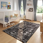 Rugcomf Area Rugs 8x10 Rug for Living Room Clearance Washable Boho Area Rug Non Slip Moroccan Vintage Low Pile Large Rug for Living Room, Bedroom, Farmhouse, Dining Room, Kids Playroom(Black)
