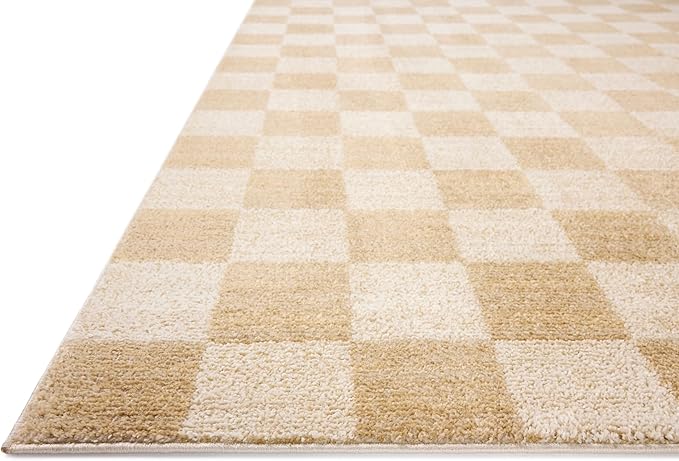 Loloi Chris Loves Julia Calvin Collection CLV-01 Wheat/Ivory 2'-3" x 3'-10" Accent Rug Checkered Neutral Soft Living Room Bedroom Carpet