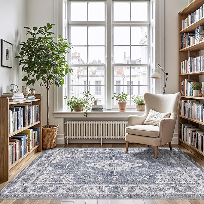 LUMI Washable Area Rug 5x8 for Living Room, Ultra Soft Stain Resistant Carpet with Non Slip Rubber Backing, Non-Shedding Low Pile Rugs for Bedroom, Dining Room, Indoor, Office