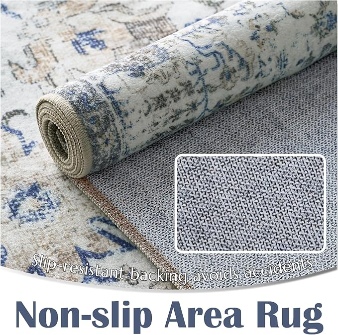jinchan Kalen Runner Rug 2x10 Washable Area Rug Soft Vintage Hallway Indoor Floor Stair Runner Thin Retro Distressed Carpet Blue Floral Country Non Slip Bathroom Kitchen Bedroom Living Room Stairway