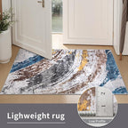 Ciicool Modern Abstract Swirl Area Rug, 2x3 Grey Navy Washable Small Entryway Rug, Low Pile Soft Non-Slip Kitchen Rug Thin Throw Rugs Room Mat Foldable Bathroom Rugs Non-Shedding Floor Carpet Indoor