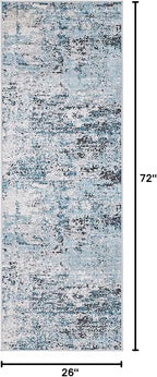 Rugs.com Leipzig Collection Runner Rug – 6 Ft Runner Blue Low-Pile Rug Perfect for Hallways, Entryways