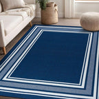 Beverly Rug Non Slip Area Rugs 3x3 Modern Bordered Non Skid Rubber Backing Soft Area Rug for Living Dining Room Easy to Clean Non Shedding Kitchen Bedroom Indoor Carpet 3 x 3 Navy