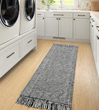 Collive Hallway Runner Rug, 2' x 5' Soft Washable Kitchen Runner Rug, Black Contemporary Modern Laundry Room Rugs Indoor Hand-Woven Cotton Carpet for Bedroom Entryway Front Door Farmhouse