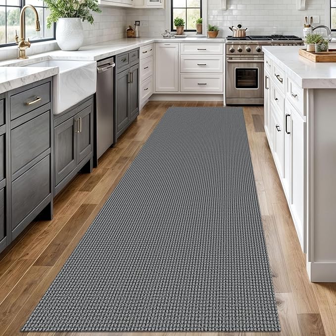 Braided Runner Rug 3x12 Ft Washable Runners for Hallways Non Slip Rubber Backed Kitchen Runners Cotton Long Entryway Runner Indoor, Woven Carpet for Hall Kitchen Entryway, Dark Grey/Grey