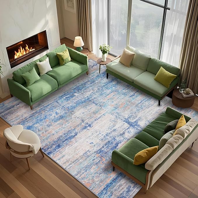 Abstract 5x7 Area Rug for Living Room Dining Room Office Bedroom Blue