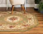 Rugs.com Chateau Collection Rug – 5' 3 Octagon Green Medium Rug Perfect for Living Rooms, Kitchens, Entryways