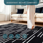YIHOUSE Abstract Washable Rug 6x9,Ultra Thin Non Slip Black Rugs for Living Room,Modern Minimalist White Stripe Rugs for Bedroom,Dining Room Office Playroom (6'x9',Black-3)