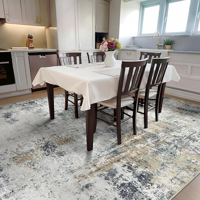 Washable Area Rug for Living Room 6x9 - Neutral Modern Abstract Rugs, Soft Non Slip Carpet with for Bedroom, Under Dining Room Table, Home, Office, Dorm - Green Yellow