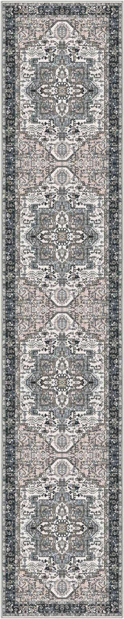 KOZYFLY Runners for Hallways 3x12 Ft Extra Long Washable Faux Wool Thin Hallway Rug Boho Runner Carpet Printed Entryway Rug for Bedroom Stairs Kitchen Living Room Hall, Black/Taupe/Beige