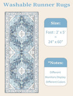 SERISSA Boho Washable Runner Rug, 2x5 Rug Non-Slip Vintage Blue Hallway Kitchen Runner Rug Ultra Soft Print Distressed Floor Carpet for Bedroom Bathroom Laundry Living Room