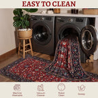 Tangsoo Floral Washable Runner Rug, 2x5 Rug Runners for Hallways Non Slip, Vintage Boho Runner Rug for Entryway Indoor, Blue Print Carpet Runner, Soft Low Pile Runner for Kitchen Bedroom Red