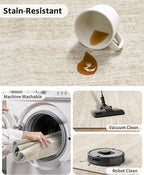 Art&Tuft Runner Rug 2x5 Non-Slip - Low-Pile Washable Runner Rug for Hallway, Soft Distressed Carpet Runner for Bedroom Bathroom Kitchen Laundry Living Room, Beige
