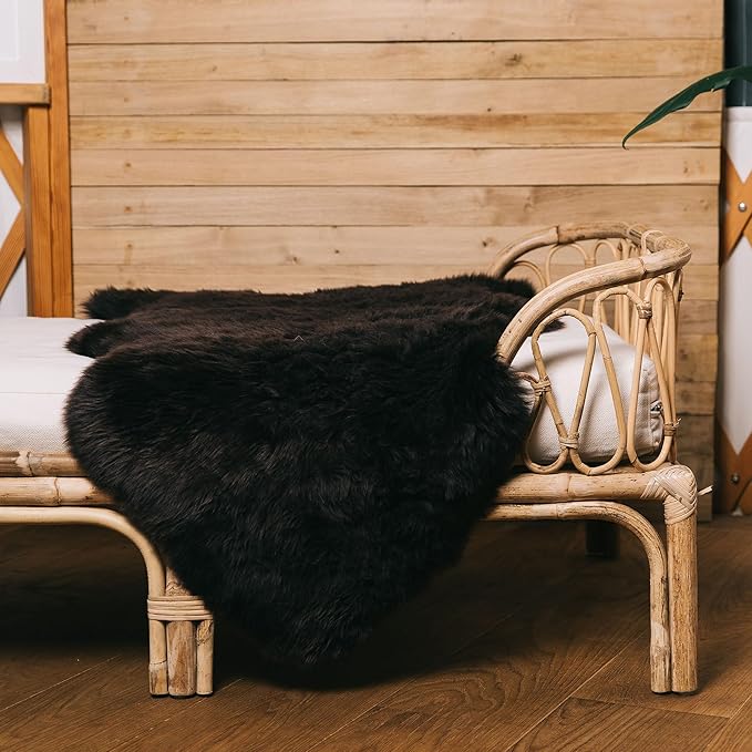 Sheepskin Long Hair 2x3 ft | Bedside Rugs for bedrooms, Sofa, Chair or The Dining Table | Each Sheepskin Rug is Unique and Created by Nature | Small Fluffy Rug in Color Chocolate