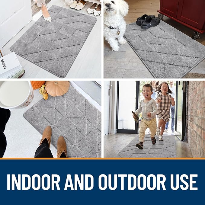 OLANLY Door Mats Indoor, Non-Slip, Absorbent, Dirt Resist, Entrance Washable Mat, Low-Profile Inside Entry Doormat for Entryway (48x32 inches, Grey)