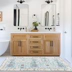 ReaLife Rugs Machine Washable Area Rug Runner - Living Room Bedroom Bathroom Kitchen Entryway Office - Padded Low Pile Stain Resistant Premium - Boho Farmhouse Vintage - BEV - Blue Ivory 2'6" x 6'