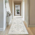 Enkor Runner Rugs for Hallway, 2.6x10.5 Washable Soft Non Slip Floor Rugs for Kitchen, Modern Mat for Living Room Bedroom Entryway White & Grey
