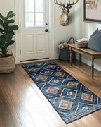 Area Rug 2x10 Rug Machine Washable Non-Slip Low Pile Print Pattern Western Rug for Living Room Bedroom Entryway Tribal Series -Darkblue
