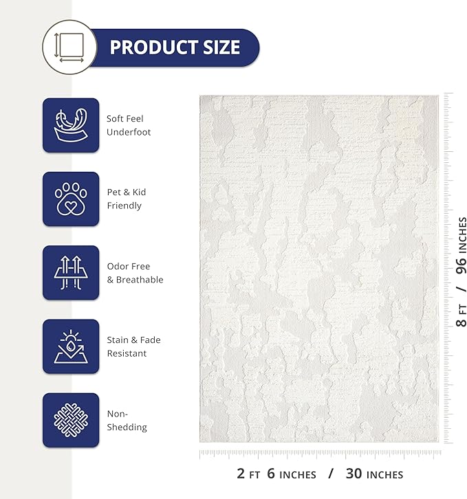 Abani Nomad Cream Area Rug 2' 6'' x 8' for Living Room, Bedroom - Abstract Pattern - Durable & Easy to Clean