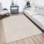 SHACOS Soft Cozy Fluffy Geometric High-Low Arch Rug 4'x5'3" Non Slip Washable Modern Area Rug Stain Resistant Contemporary Carpet for Living Room Bedroom Dining Room, Beige