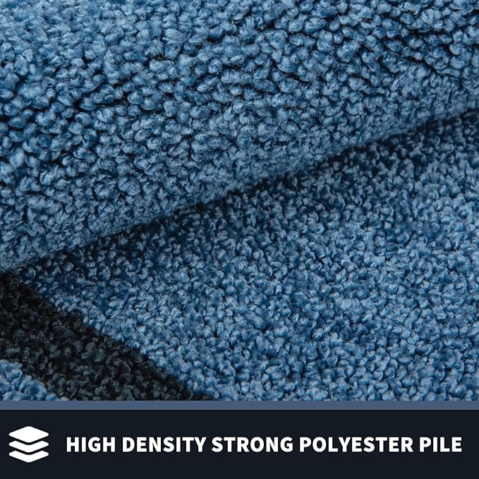 PURRUGS Dirt Trapping Door Mat 20" x 32", Non-Slip/Skid Machine Washable Entryway Rug, Shoes Scraper, Area Rug, Super Absorbent Welcome Mat for Muddy Wet Shoes and Paws, Light Blue & Navy