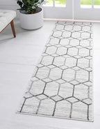 Rugs.com Lattice Trellis Collection Rug – 10 Ft Runner White Low-Pile Rug Perfect for Hallways, Entryways