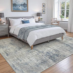 DEXI 10x14 Area Rug for Living Room, Modern Abstract Thin Washable Rug Indoor Floor, Non Slip Stain Resistant Low Pile Carpet for Dining Room Bedroom Office, Blue