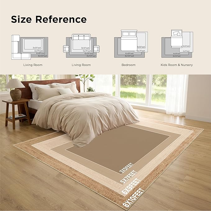 Bedsure 3x5 Printed Jute Rug for Living Room, Machine Washable Rugs, Jute-Look Rug, Non-Slip Backing, Non-Shedding