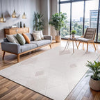 CAMILSON Micro Loop Rug 5x7 Modern Luxury Geometric Diamond Trellis Area Rugs Soft High and Low Pile Stain Resistant Easy-Cleaning Non-Shedding for Living Room Office Indoor Carpet (5 x 7 White-Beige)