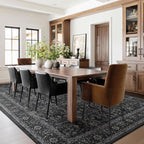 Vintage Charcoal 8x10 Area Rugs for Living Room, Retro Dark Earth Tone Carpet Rug for Bedroom Dining Room, Low Pile Thin Washable Non Slip Room Rug for Home Office Family Room