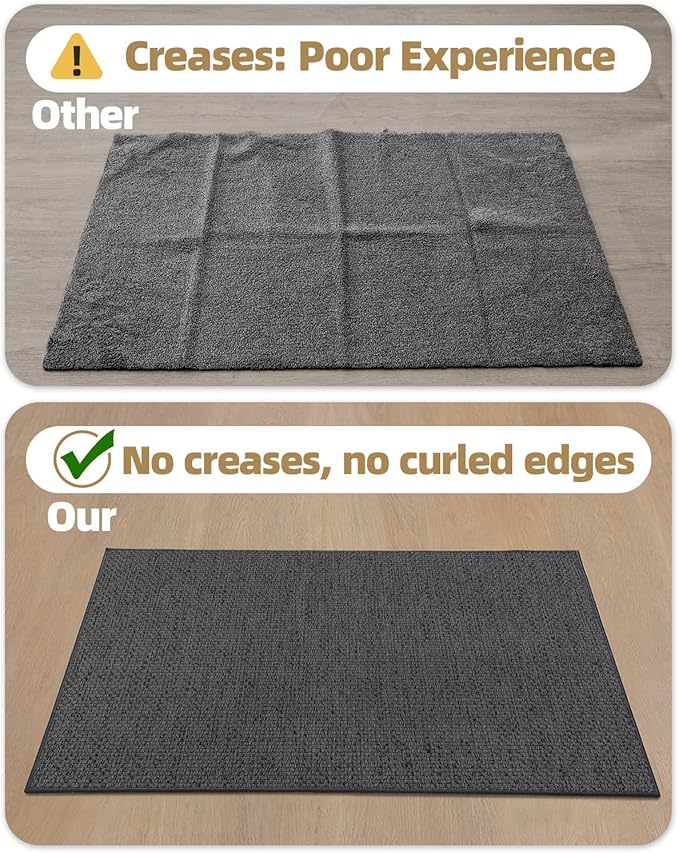 Color&Geometry Ultra-Thin Indoor Door Mat, 24"x36" Low-Profile Non-Slip Entryway Rug with Modern Geometric Texture, Washable Doormat for Indoor Entrance, Front Door, Grey (Rolled-up NO Creases)