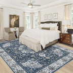 Area Rug 8x10 Washable Rug, Vintage Boho Medallion Rugs Non-Slip Soft Low Pile Large Distressed Rug Indoor Retro Carpet for Living Room Bedroom Dining Room Home Office (Vintage Blue, 8'x10')