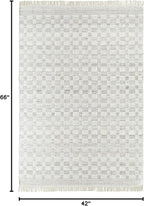 Mark&Day Wool Rugs, 4x6 Clinten Solid and Border Light Gray Checkered Rug, Grey Ivory Carpet for Living Room, Bedroom or Kitchen (3'6" x 5'6")