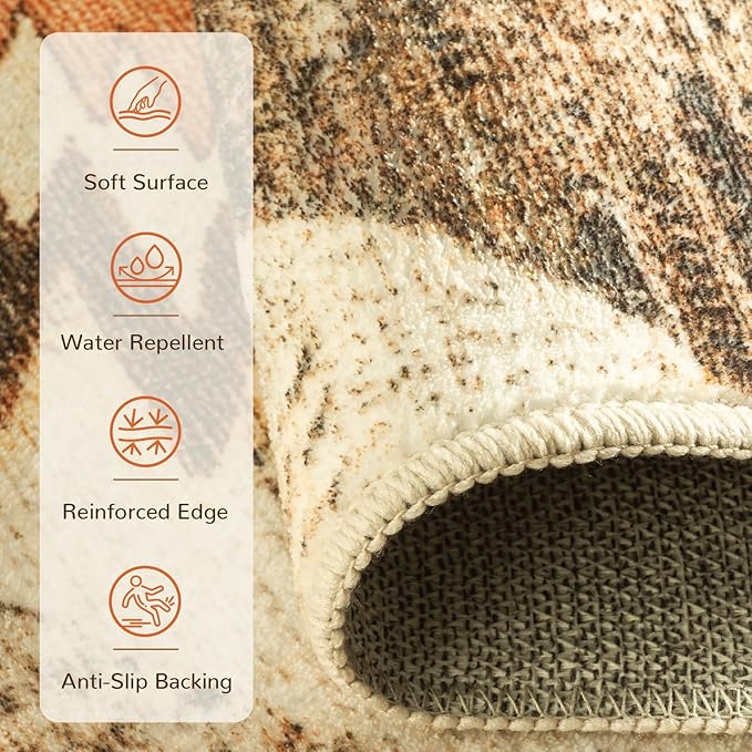 Area Rug 2x4 Rug Machine Washable Non-Slip Low Pile Print Pattern Western Rug for Living Room Bedroom Entryway Tribal Series-Cream/Camel