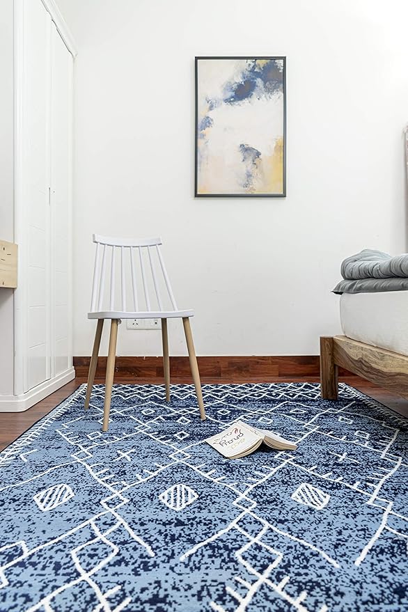 Furnish my Place Trellis Pattern Rug - 5 ft. x 8 ft, Navy, Bohemian Rug with Transitional Design