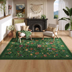 Vintage Medallion Floral 3x5 Washable Rug, Soft Low Pile Area Rug, Non-Slip Carpet for Bedside, Bedroom, Bathroom, Entryway, Kitchen, Office, Kids/Girls Room | Green