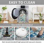 Easy-Going Round Rug 5ft Area Rug Washable Boho Circle Rugs for Living Room Non-Slip Bedroom Rug Low Pile Lightweight Medallion Distressed Throw Rug for Dining Room Kitchen Office, Vintage Multi