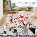 Floral Rug 4x6 Washable Low Pile Living Room Vintage Rug Soft Print Non-Slip Bedroom Carpet for Office Dining Room Home Decor（Pink）